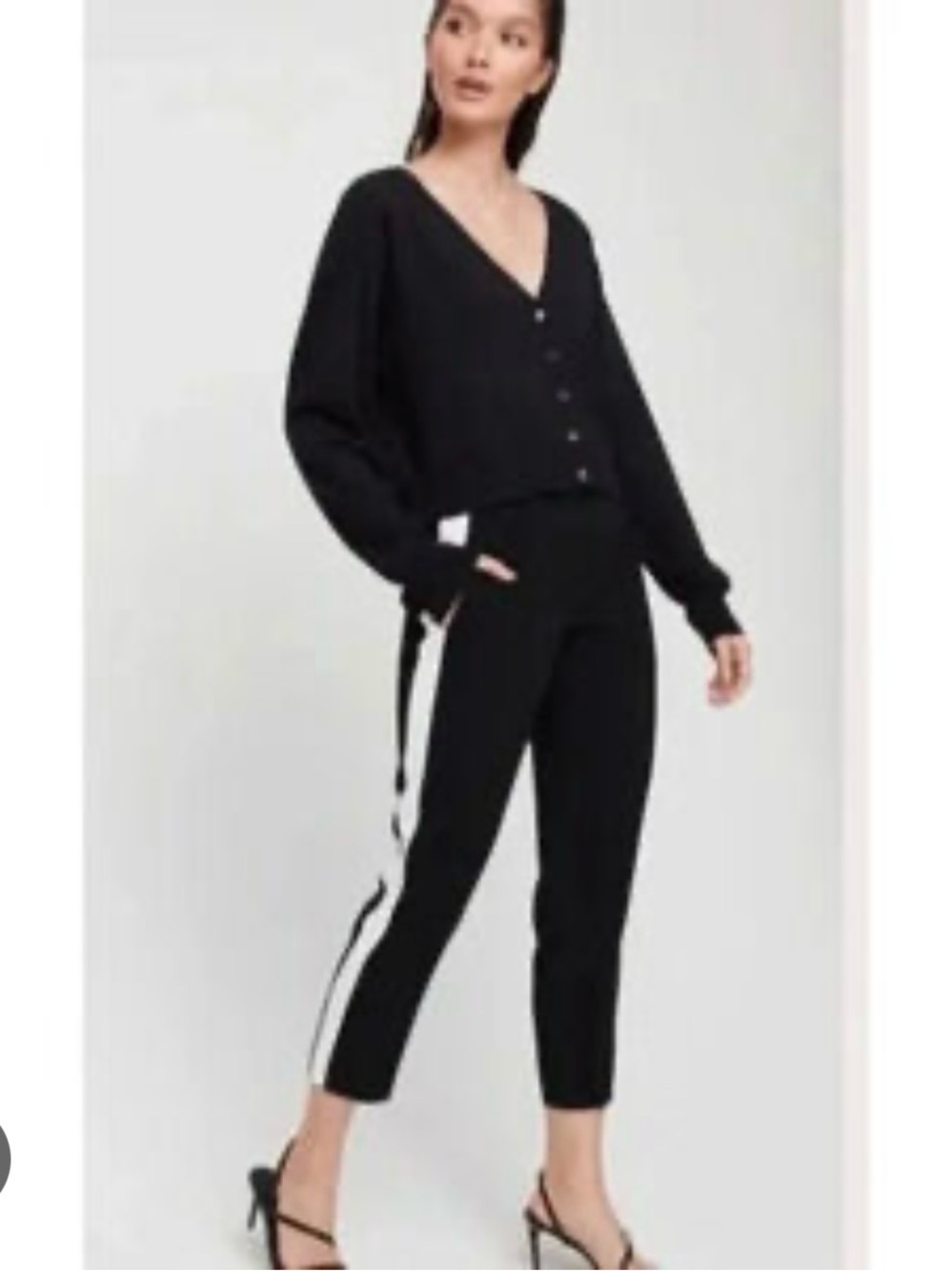 Babaton Black Cropped Pants with White Side Stripe Detail